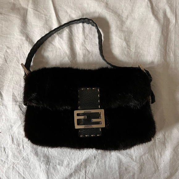 Vintage FENDI Black Mink fur Selleria collection Baguette Bag - Picture 1 of 7